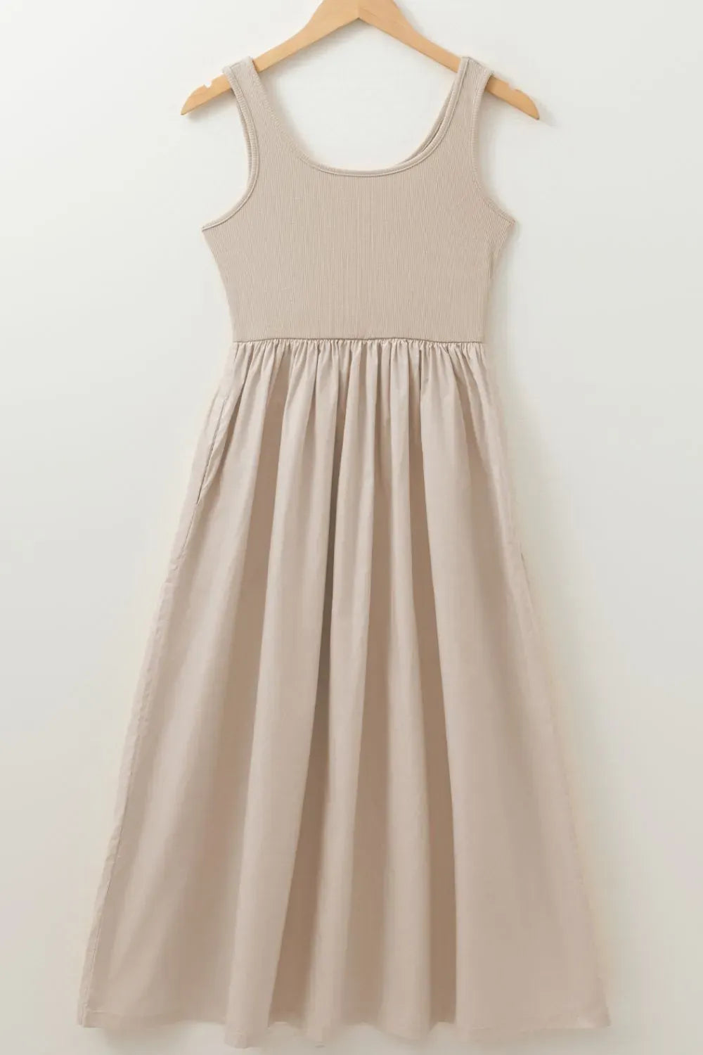 Scoop Neck Ribbed Bodice Sleeveless Midi Tank Dress The Nichole Collection