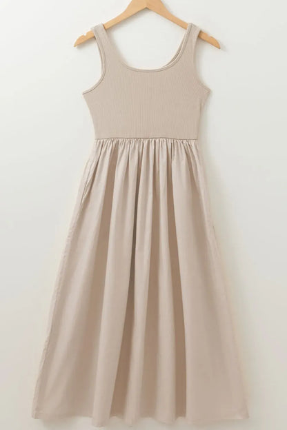Scoop Neck Ribbed Bodice Sleeveless Midi Tank Dress The Nichole Collection