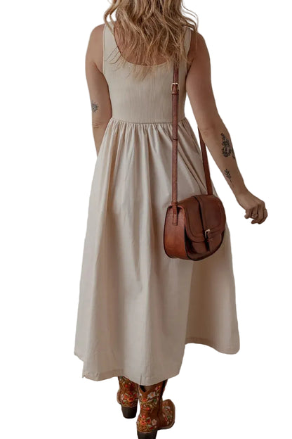 Scoop Neck Ribbed Bodice Sleeveless Midi Tank Dress The Nichole Collection