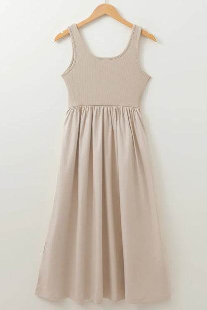 Scoop Neck Ribbed Bodice Sleeveless Midi Tank Dress The Nichole Collection
