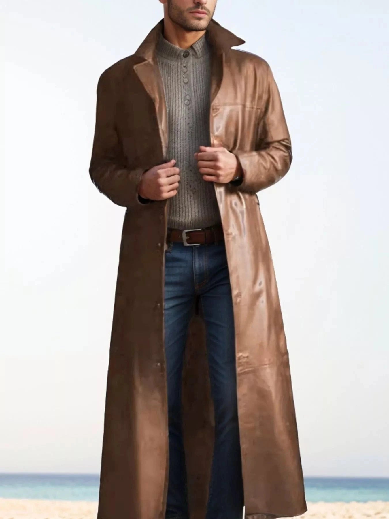 Sexy and Classy Longline Button-Up Jacket Men's Coats Khaki / S The Nichole Collection