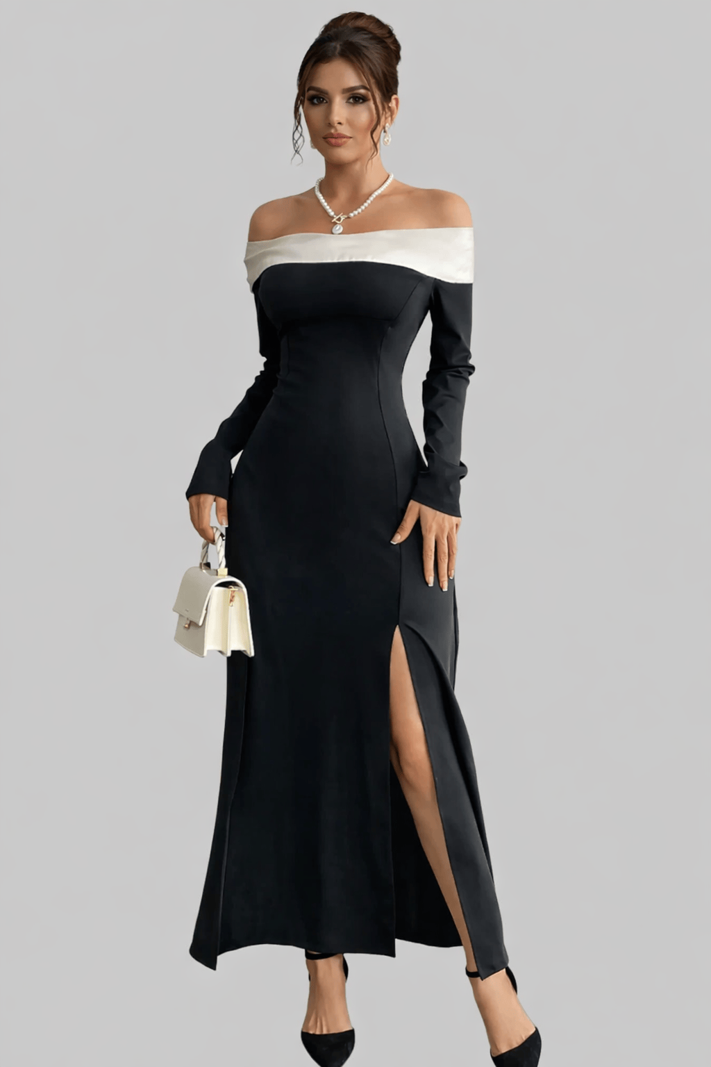 Sexy Side Slit Off-Shoulder Maxi Dress Dresses Black / S The Nichole Collection