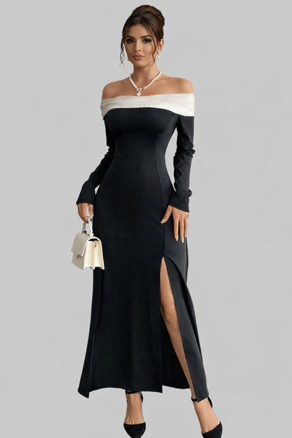 Sexy Side Slit Off-Shoulder Maxi Dress Dresses Black / S The Nichole Collection