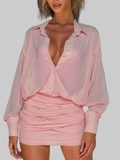 Sheer Button-Down Mini Shirt Dress with Back Tie Blush Pink / S The Nichole Collection - Official Site