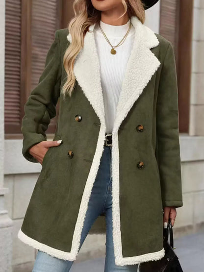 Sherpa Lined Button Up Coat Army Green / S The Nichole Collection