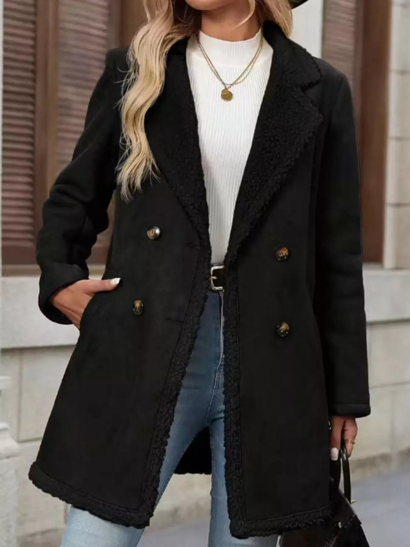 Sherpa Lined Button Up Coat Black / S The Nichole Collection