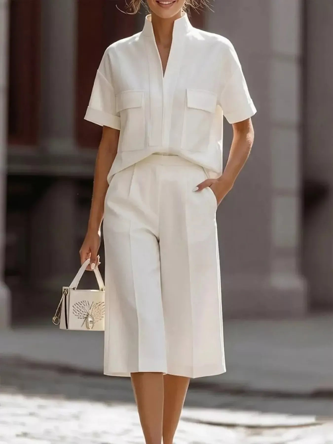 Short Sleeve Top and Shorts Set White / S The Nichole Collection