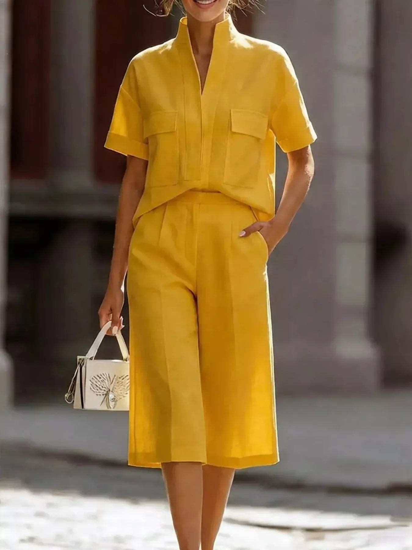 Short Sleeve Top and Shorts Set Yellow / S The Nichole Collection