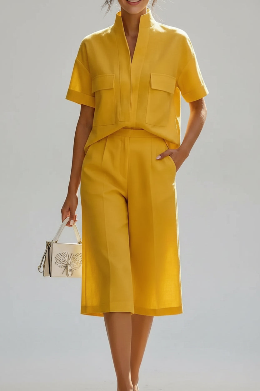 Short Sleeve Top and Shorts Set Yellow / S The Nichole Collection