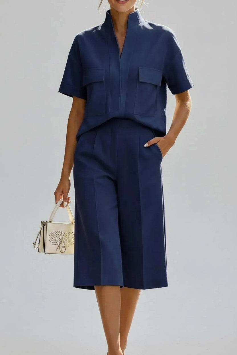 Short Sleeve Top and Shorts Set Navy / S The Nichole Collection