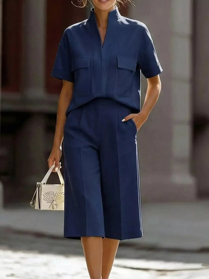 Short Sleeve Top and Shorts Set Navy / S The Nichole Collection