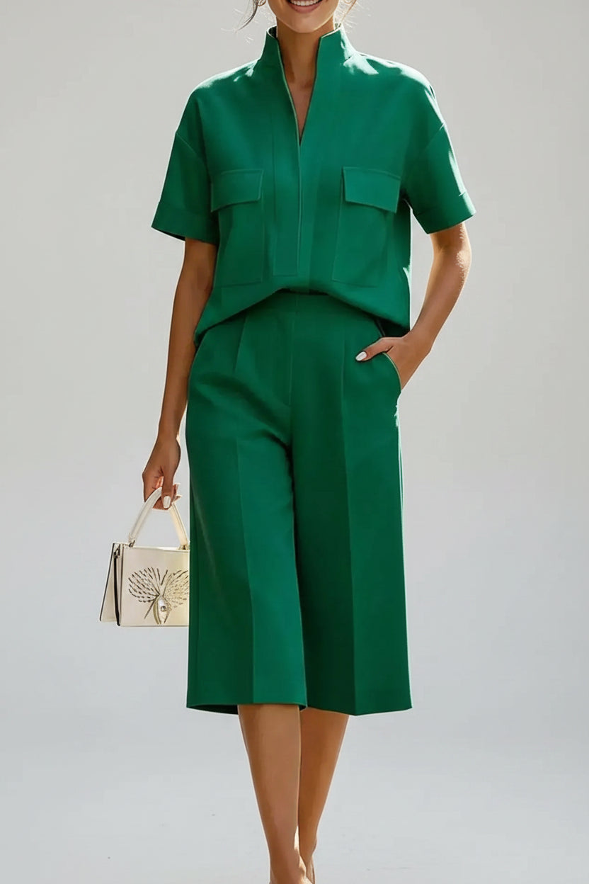 Short Sleeve Top and Shorts Set Green / S The Nichole Collection
