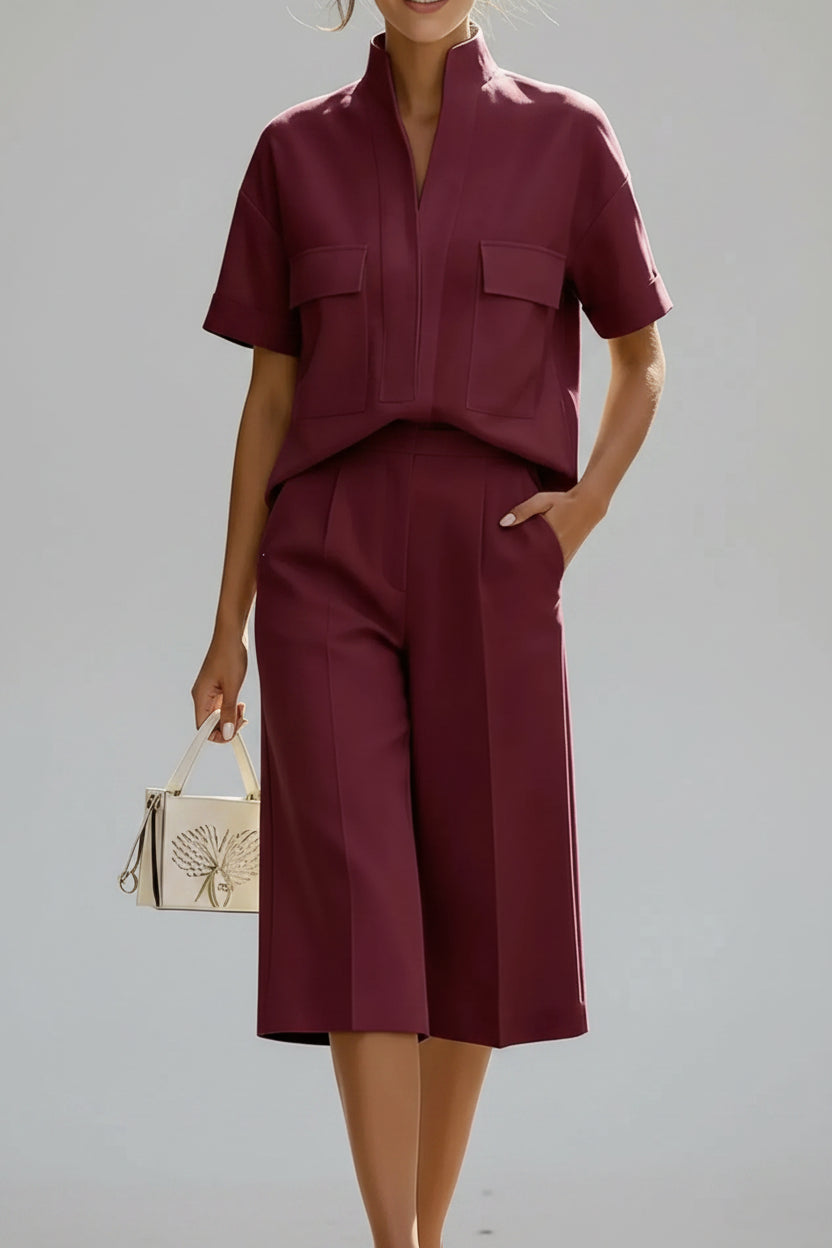 Short Sleeve Top and Shorts Set Burgundy / S The Nichole Collection