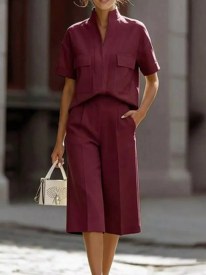 Short Sleeve Top and Shorts Set Burgundy / S The Nichole Collection