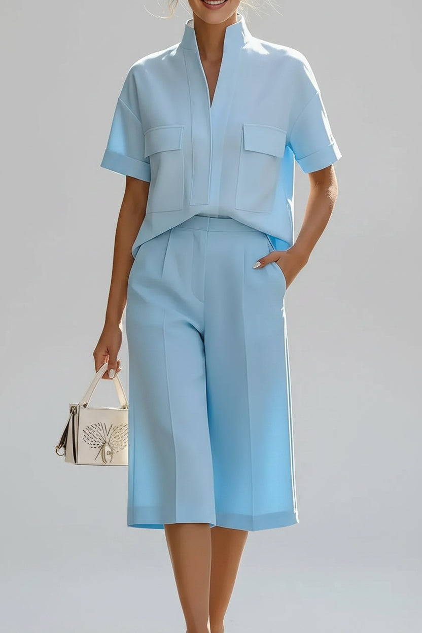 Short Sleeve Top and Shorts Set Sky Blue / S The Nichole Collection
