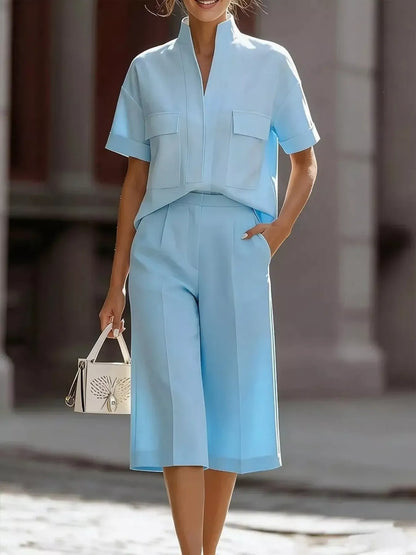 Short Sleeve Top and Shorts Set Sky Blue / S The Nichole Collection