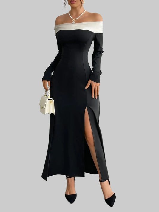 Side Slit Off-Shoulder Maxi Dress Dresses Black / S The Nichole Collection