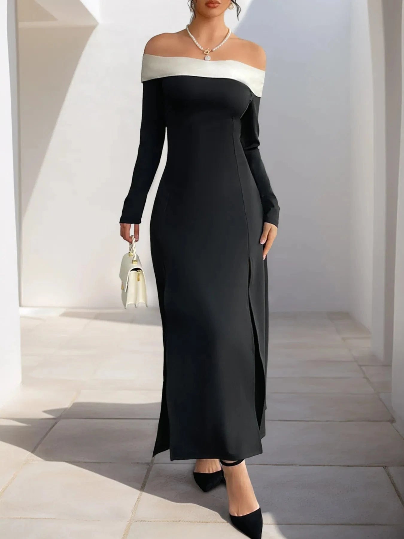 Side Slit Off-Shoulder Maxi Dress Dresses The Nichole Collection