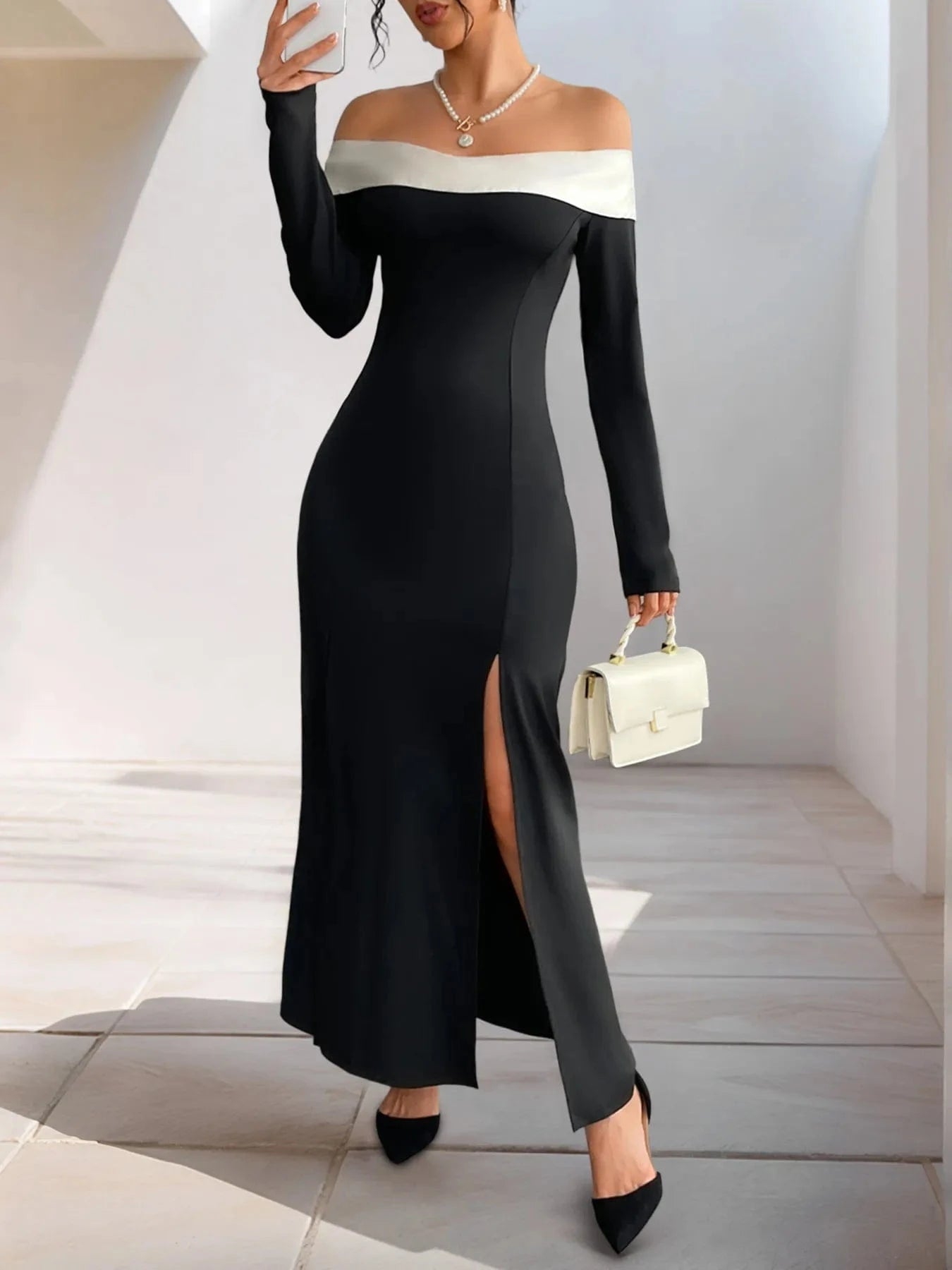 Side Slit Off-Shoulder Maxi Dress Dresses The Nichole Collection