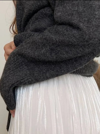 Side Slit Turtleneck Drop Shoulder Sweater Trendsi