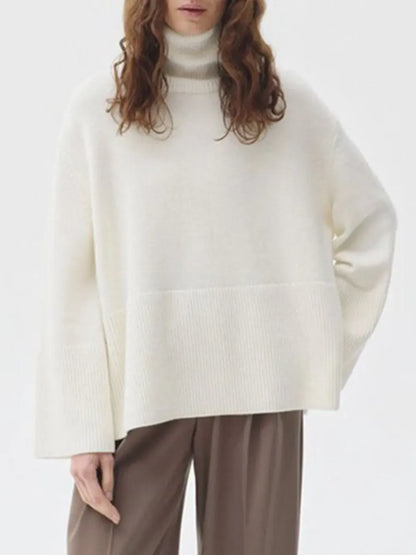 Side Slit Turtleneck Drop Shoulder Sweater Trendsi