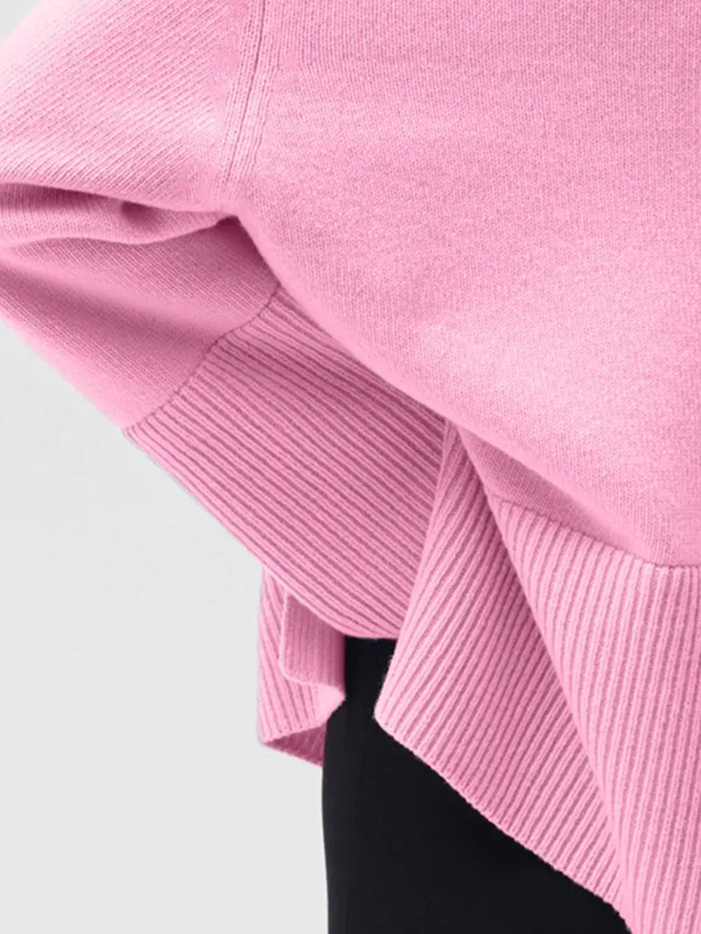 Side Slit Turtleneck Drop Shoulder Sweater Trendsi