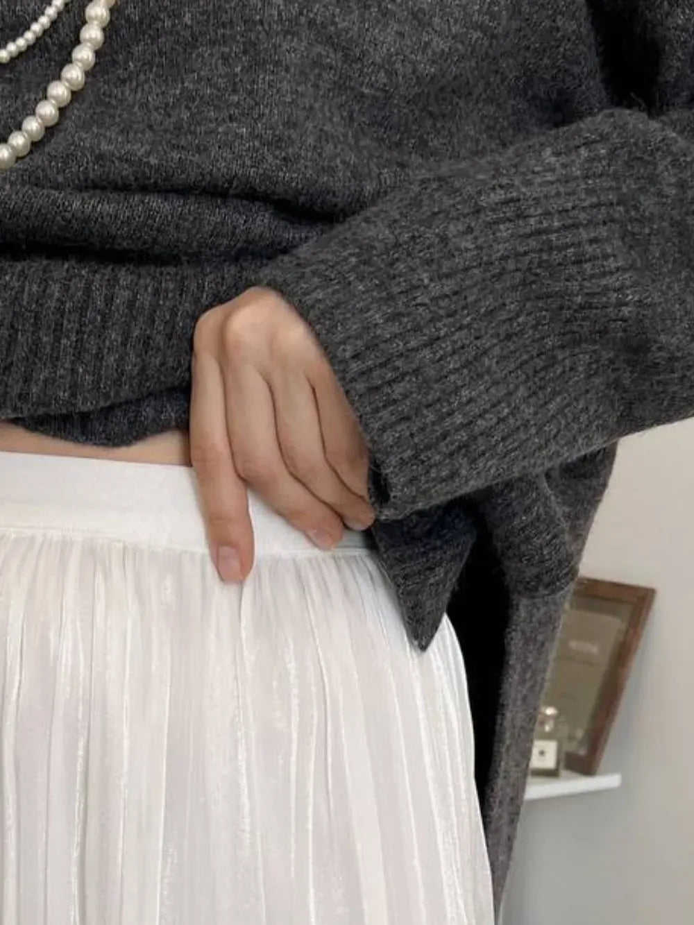 Side Slit Turtleneck Drop Shoulder Sweater Trendsi