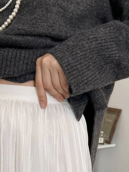 Side Slit Turtleneck Drop Shoulder Sweater Trendsi