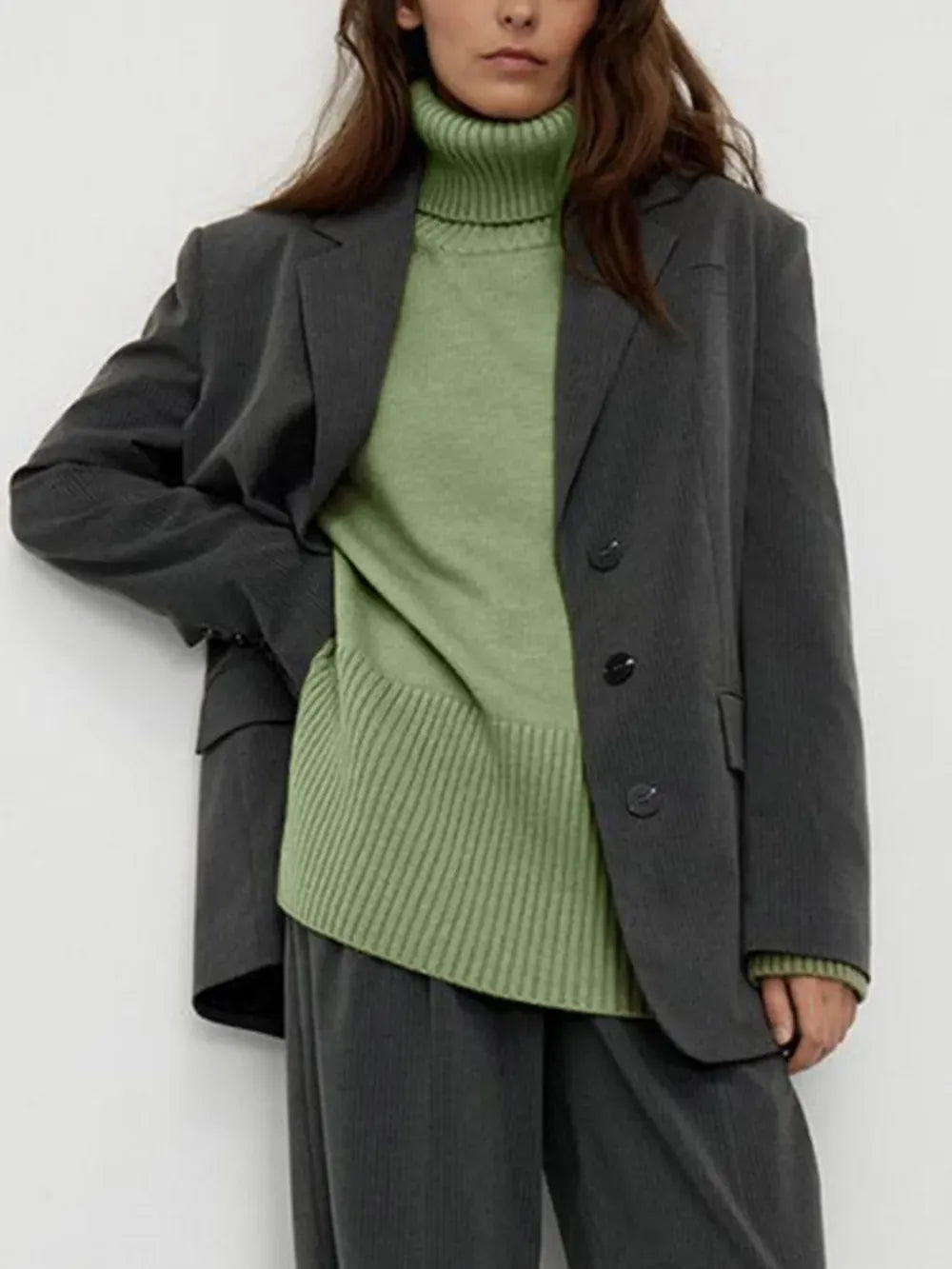 Side Slit Turtleneck Drop Shoulder Sweater Trendsi