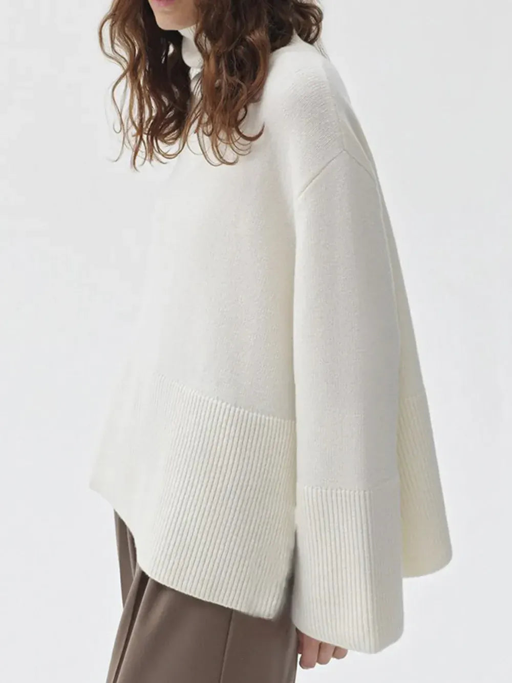 Side Slit Turtleneck Drop Shoulder Sweater Trendsi