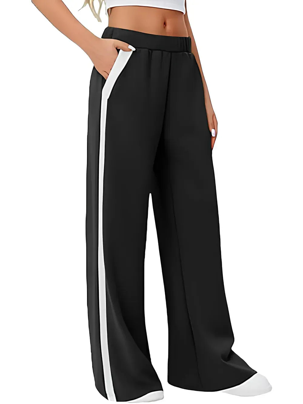 Side Striped Wide Leg Pants Dress Pants The Nichole Collection