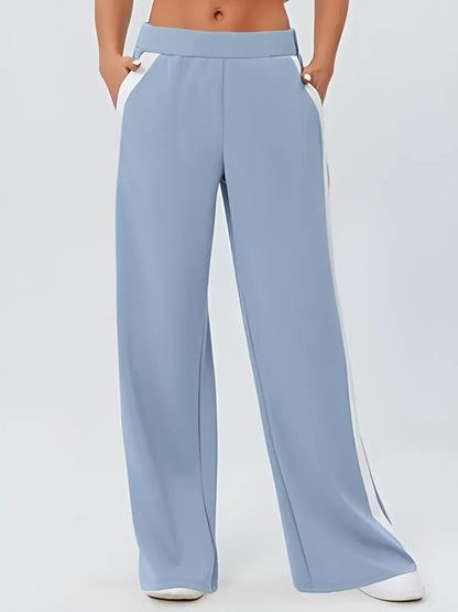 Side Striped Wide Leg Pants Dress Pants Pastel  Blue / S The Nichole Collection
