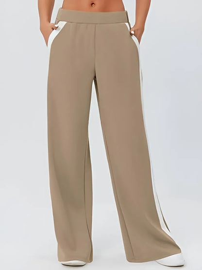 Side Striped Wide Leg Pants Dress Pants Camel / S The Nichole Collection