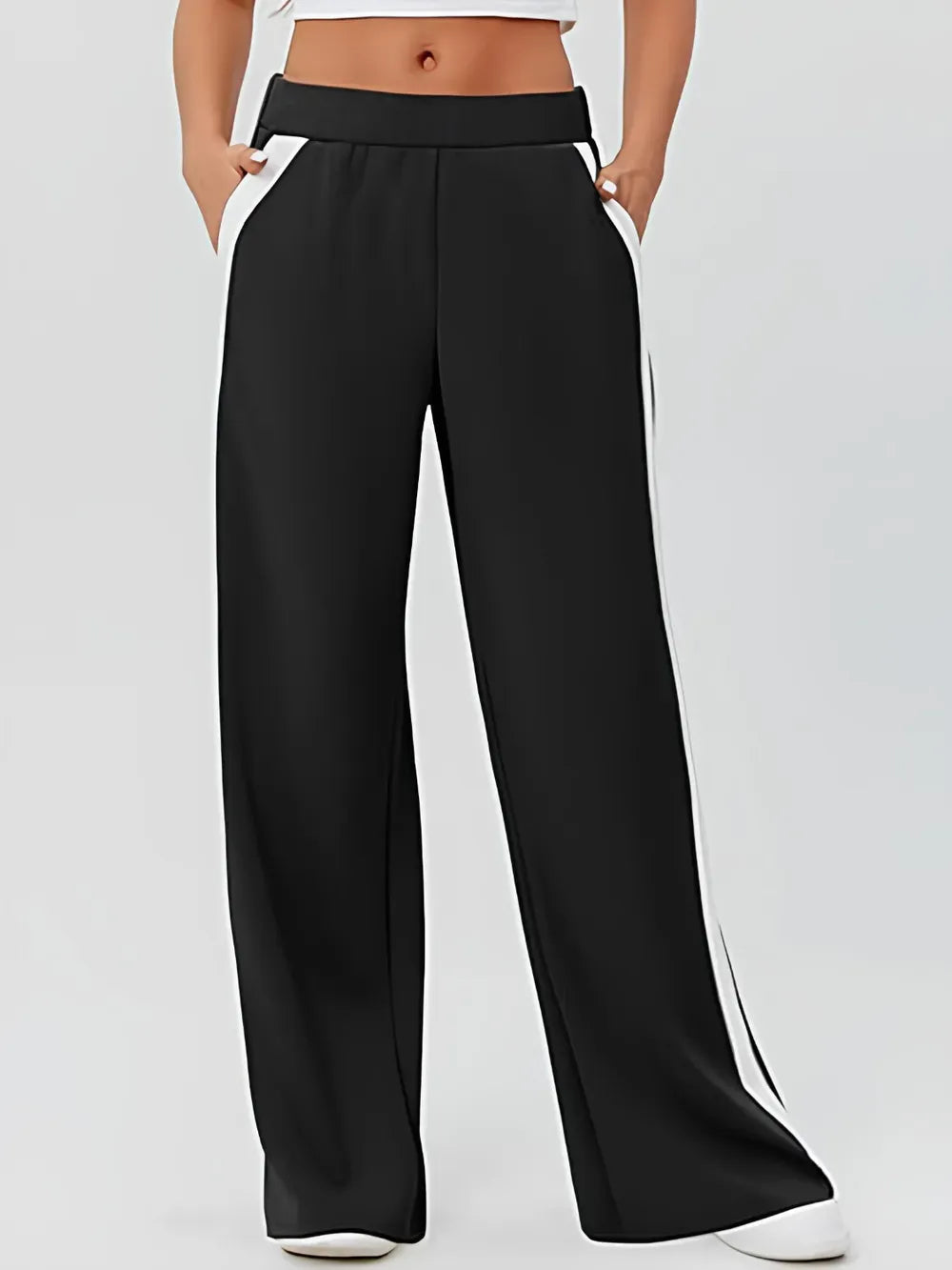 Side Striped Wide Leg Pants Dress Pants Black / S The Nichole Collection