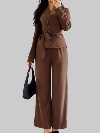Side Tie Long Sleeve Top and Pants Set Women's Sets The Nichole Collection
