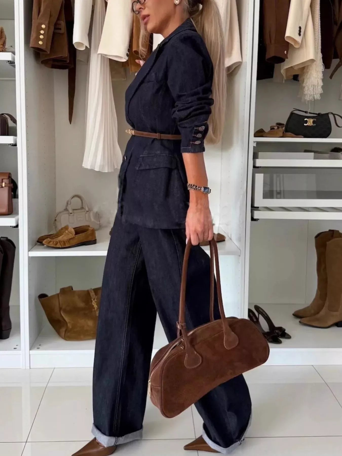 Single-Breasted Blazer and Jeans Denim Set Women's Sets The Nichole Collection