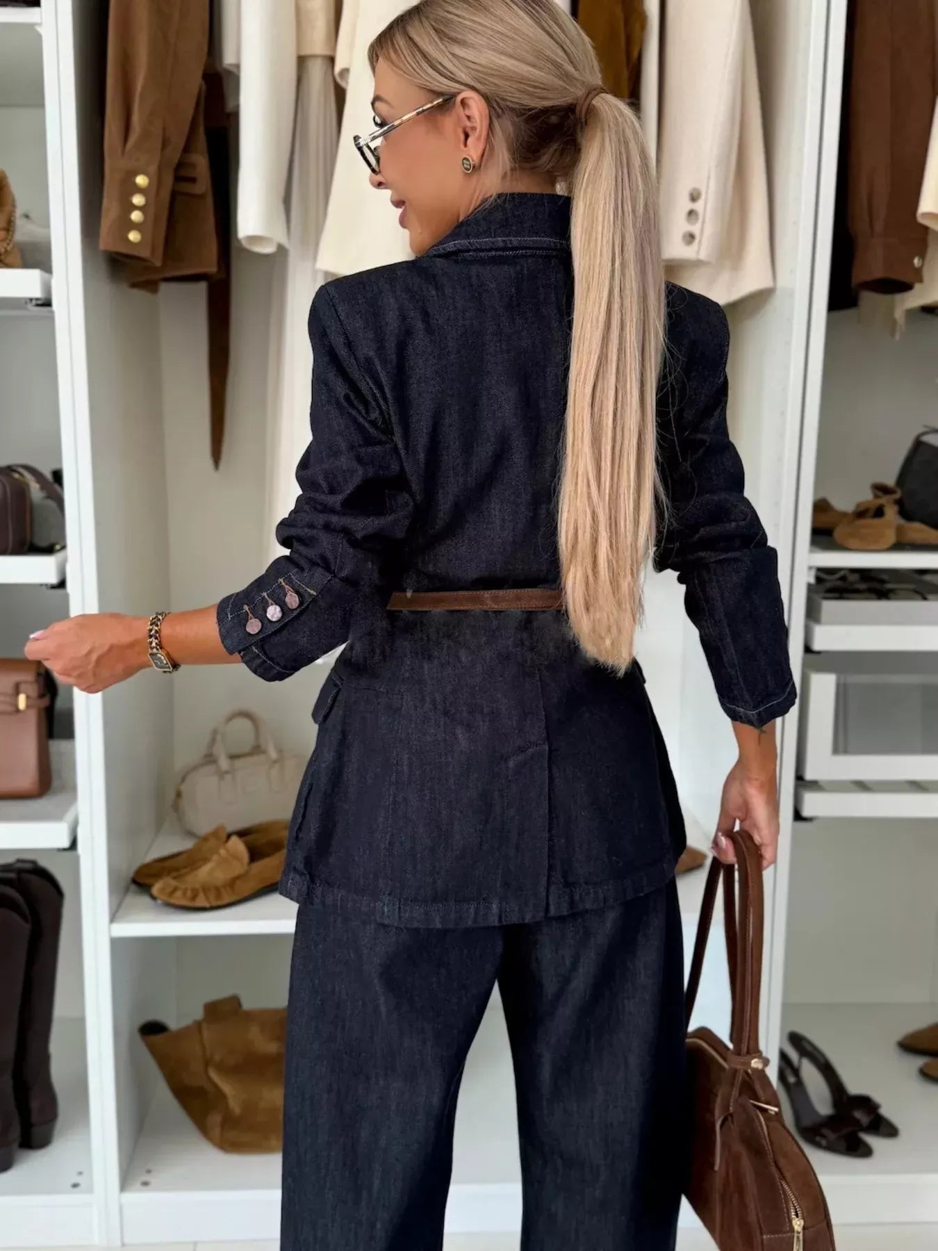 Single-Breasted Blazer and Jeans Denim Set Women's Sets The Nichole Collection