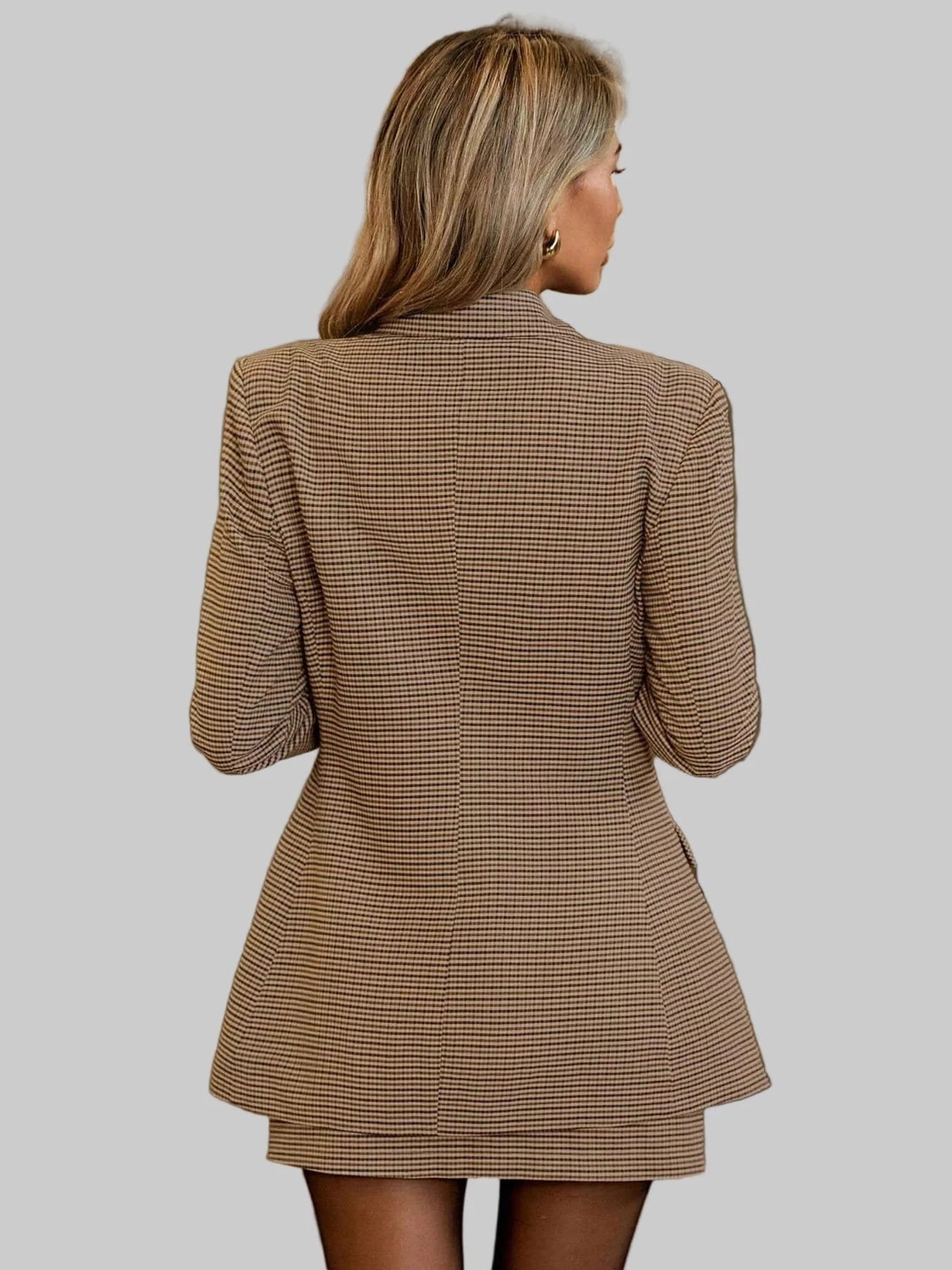 Single-Breasted Plaid Blazer and Skirt Set The Nichole Collection