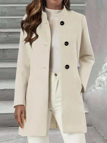 Single-Breasted Stand Collar Coat with Pocket Cream / S The Nichole Collection