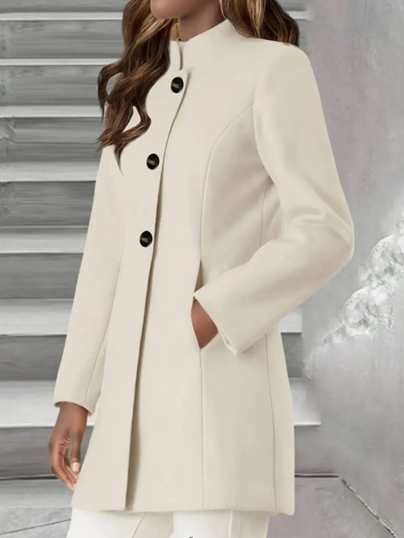 Single-Breasted Stand Collar Coat with Pocket The Nichole Collection