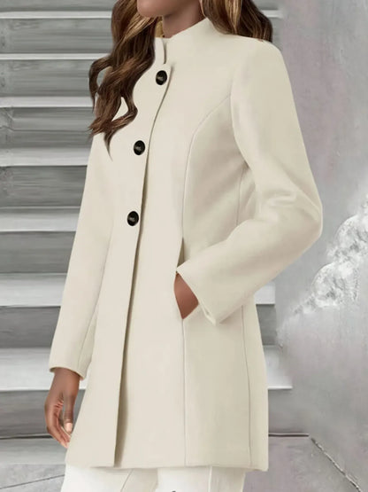 Single-Breasted Stand Collar Coat with Pocket The Nichole Collection