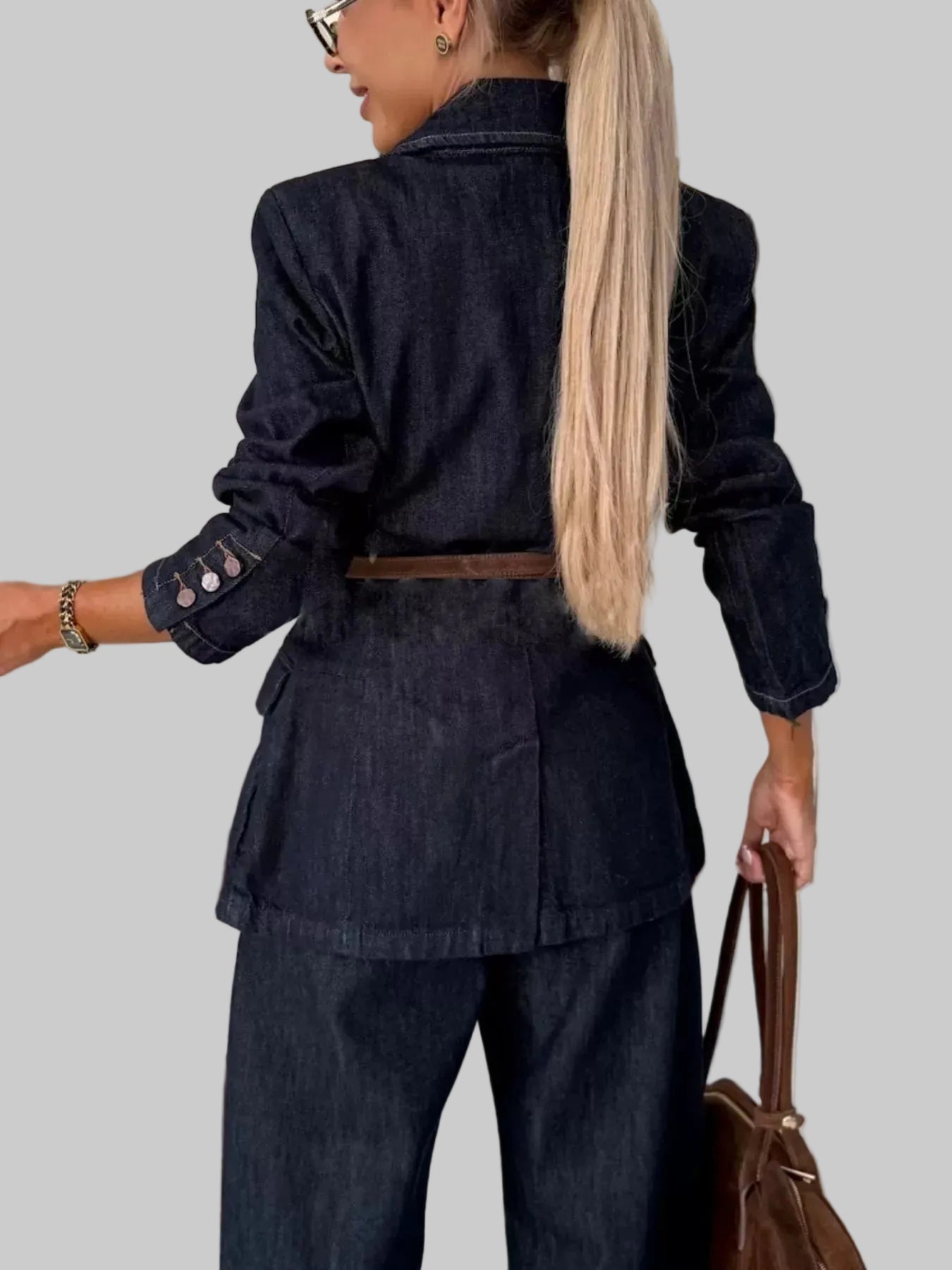 Single-Breasted Washed Denim Blazer - Dark Navy / S