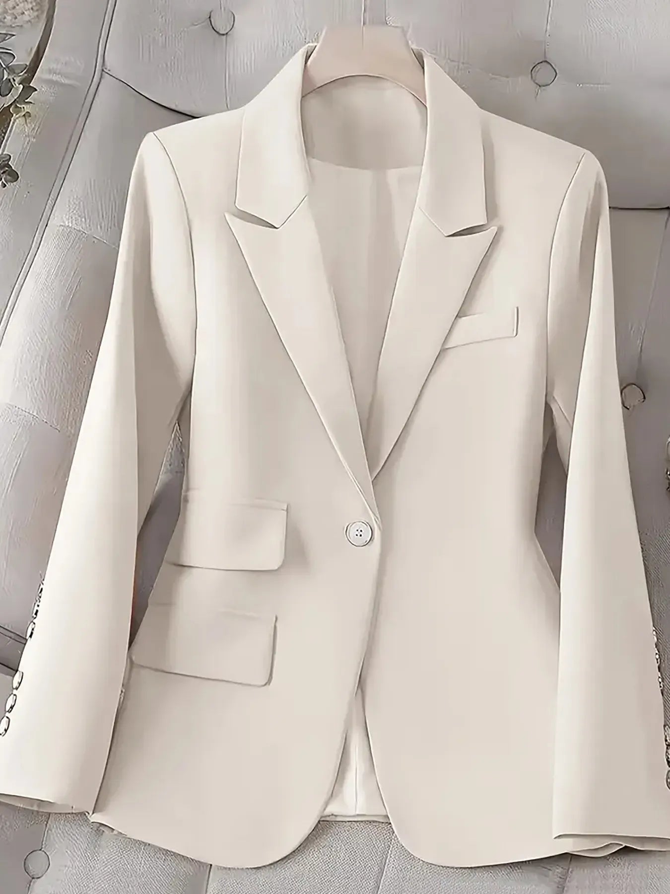 Single-Button Long Sleeve Blazer - White / S
