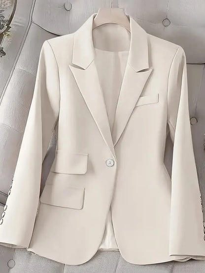 Single-Button Long Sleeve Blazer - White / S