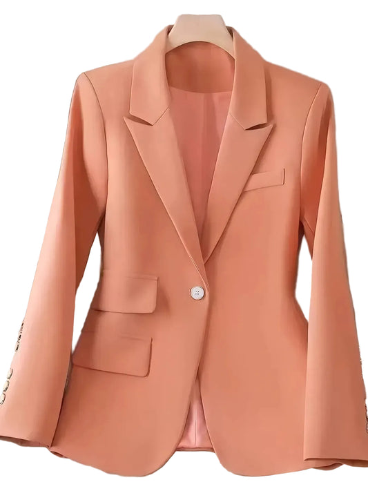 Single-Button Long Sleeve Blazer - Burnt Coral / S