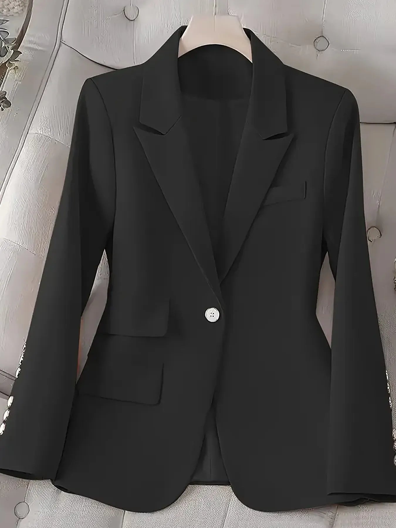 Single-Button Long Sleeve Blazer - Black / S