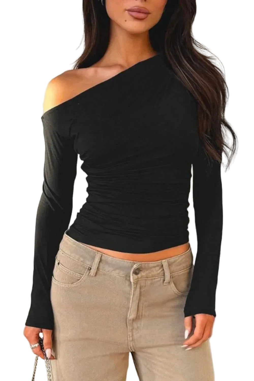 Slanted Single Shoulder Long Sleeve Top Shirts & Tops The Nichole Collection - Official Site
