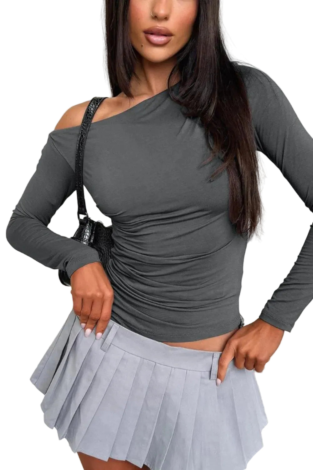 Slanted Single Shoulder Long Sleeve Top Shirts & Tops The Nichole Collection - Official Site