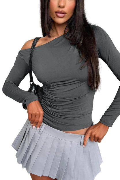 Slanted Single Shoulder Long Sleeve Top Shirts & Tops The Nichole Collection - Official Site