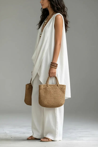Sleeveless Asymmetrical Top & Wide-Leg Pants Set The Nichole Collection - Official Site